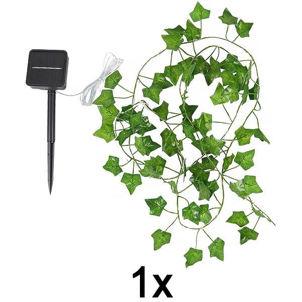 1x Lampki Solarne ze Sztucznymi Liśćmi Bluszczu (5 m) | LEAFGLO